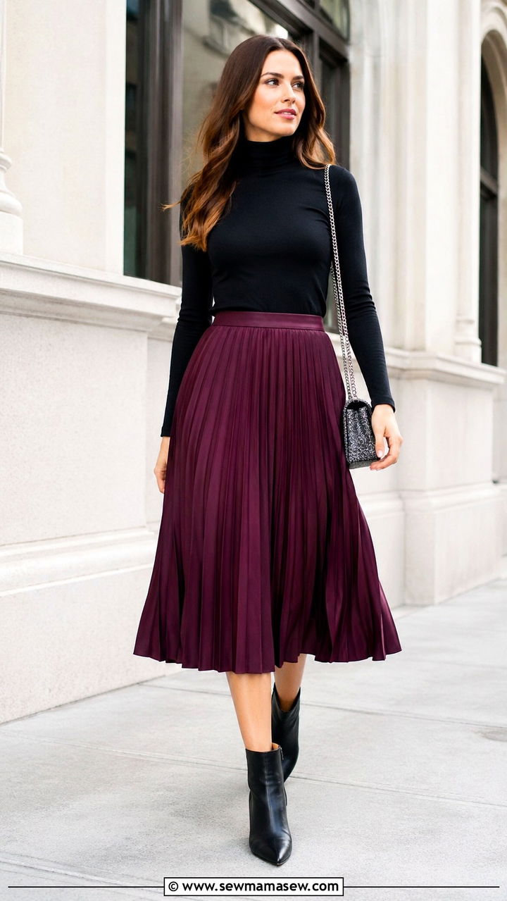 Plum Pleated Skirt Outfit - 40 All plum outfit ideas