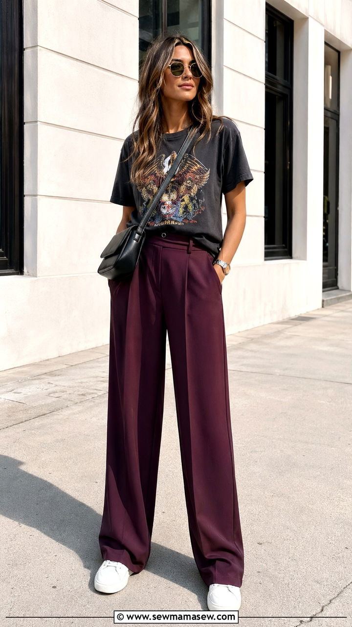 Plum Trousers with Graphic Tee Outfit - 40 All plum outfit ideas