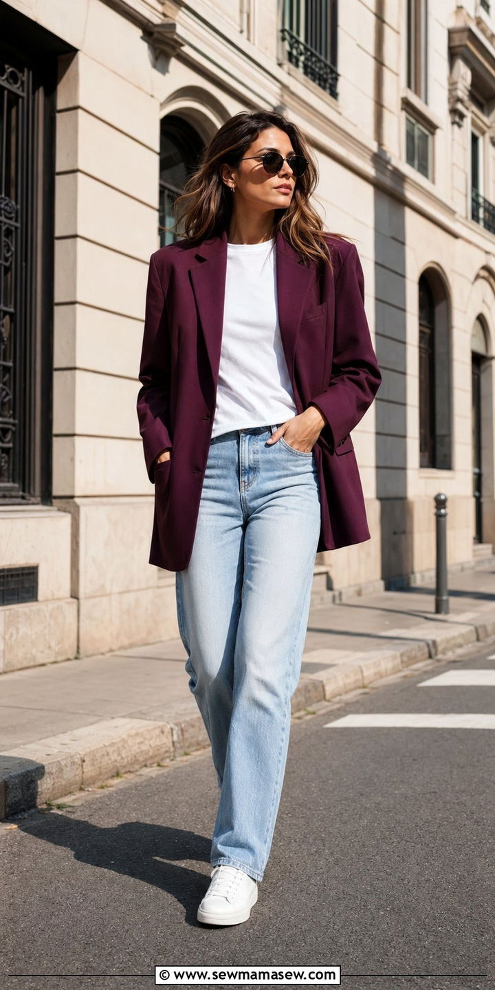 Plum blazer with jeans outfit - 35 Plum outfit ideas