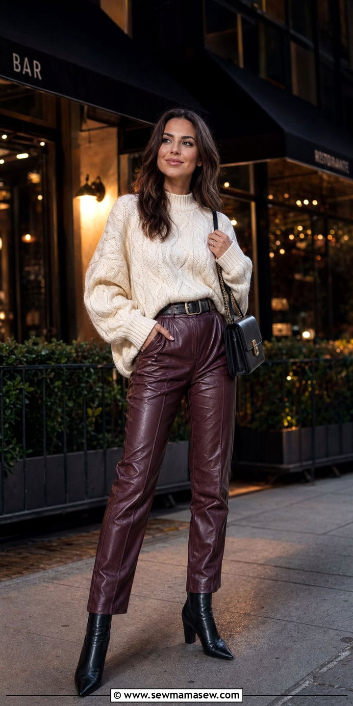 Plum faux leather pants outfit - 35 Plum outfit ideas