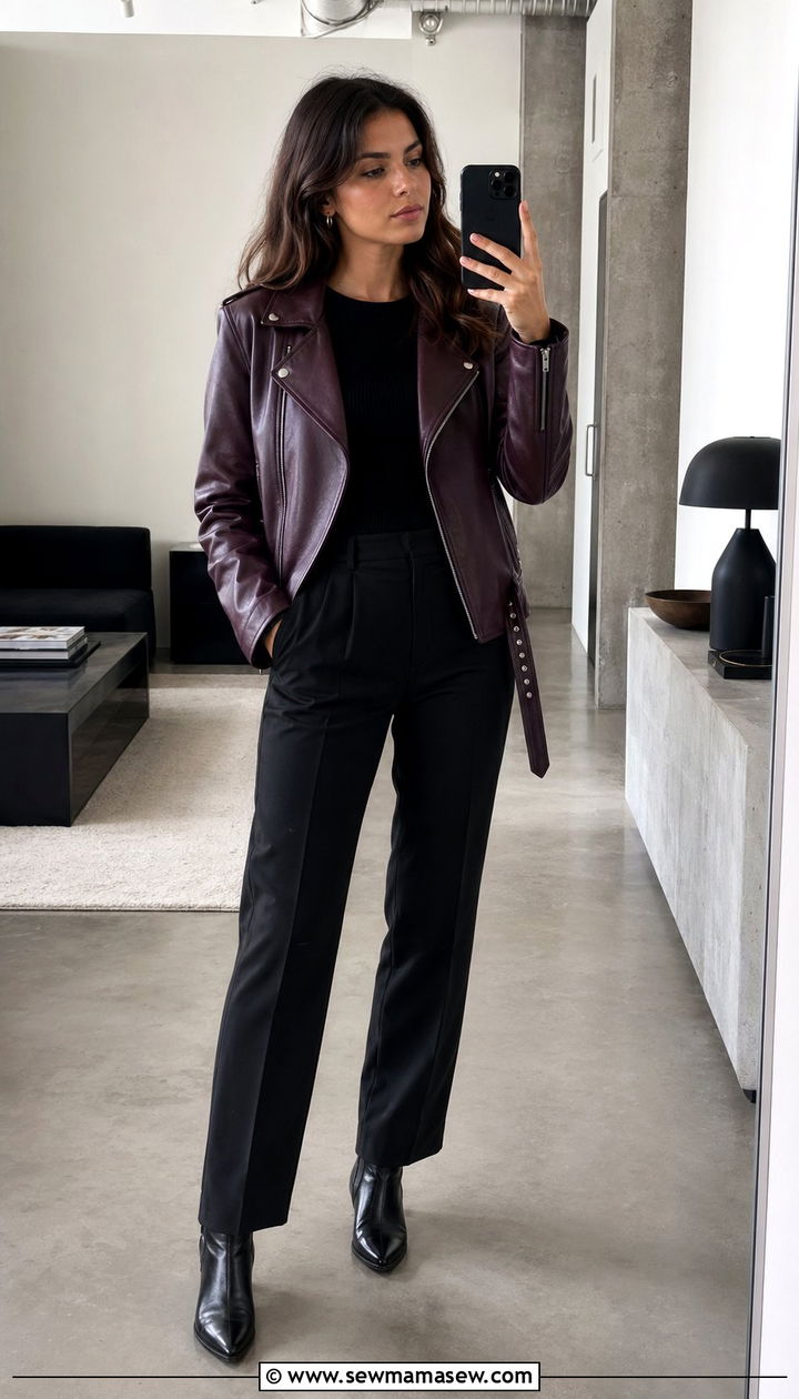 Plum leather jacket outfit - 35 Plum outfit ideas