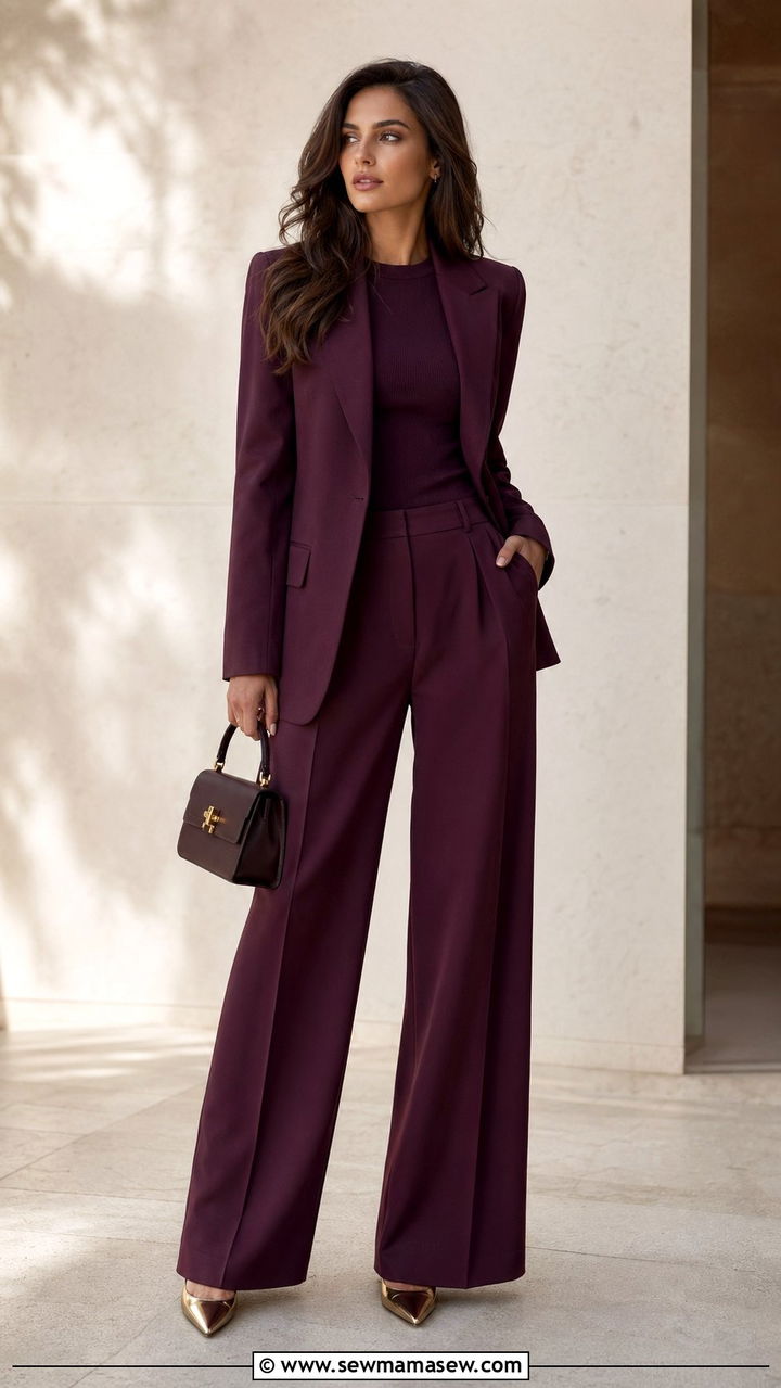 Plum monochrome suit outfit - 35 Plum outfit ideas