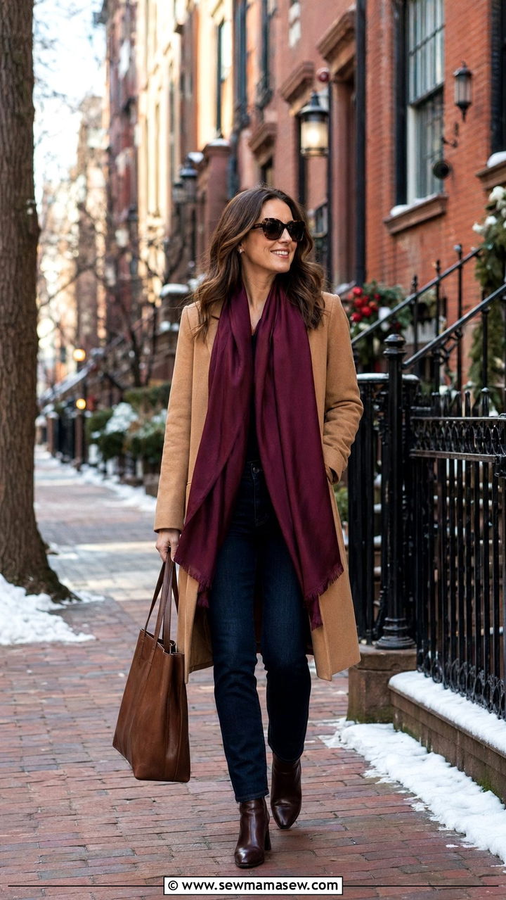 Plum scarf with coat outfit - 35 Plum outfit ideas