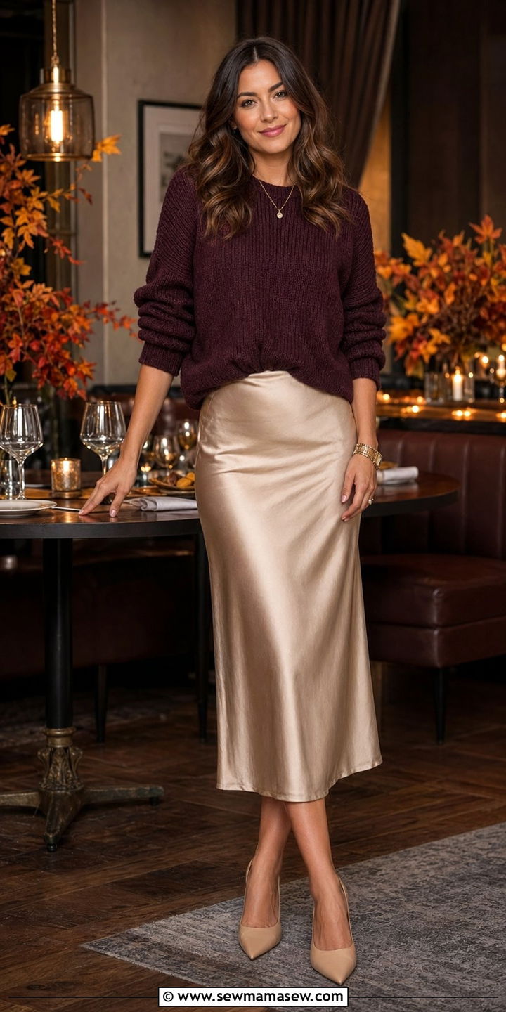 Plum sweater with midi skirt outfit - 35 Plum outfit ideas