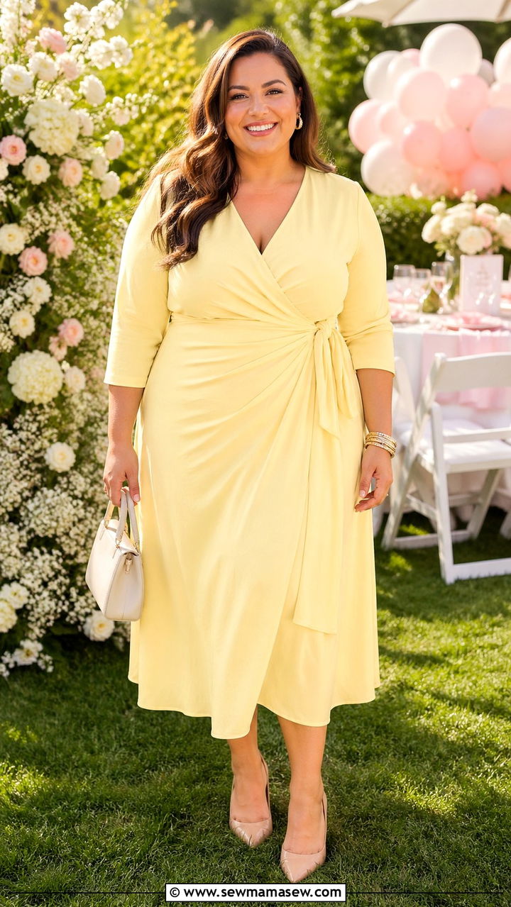 Plus Size Baby Shower Butter Yellow Midi Dress - 30 Plus size baby shower outfits