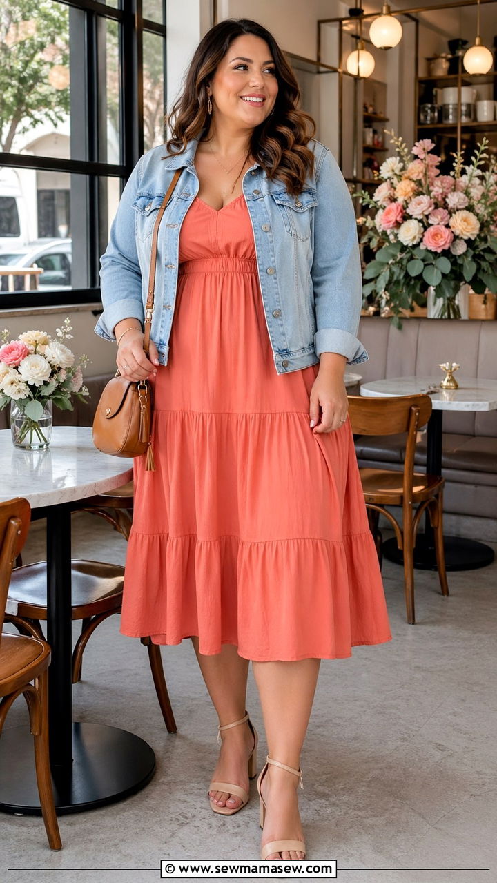 Plus Size Baby Shower Coral Midi Dress Outfit - 30 Plus size baby shower outfits