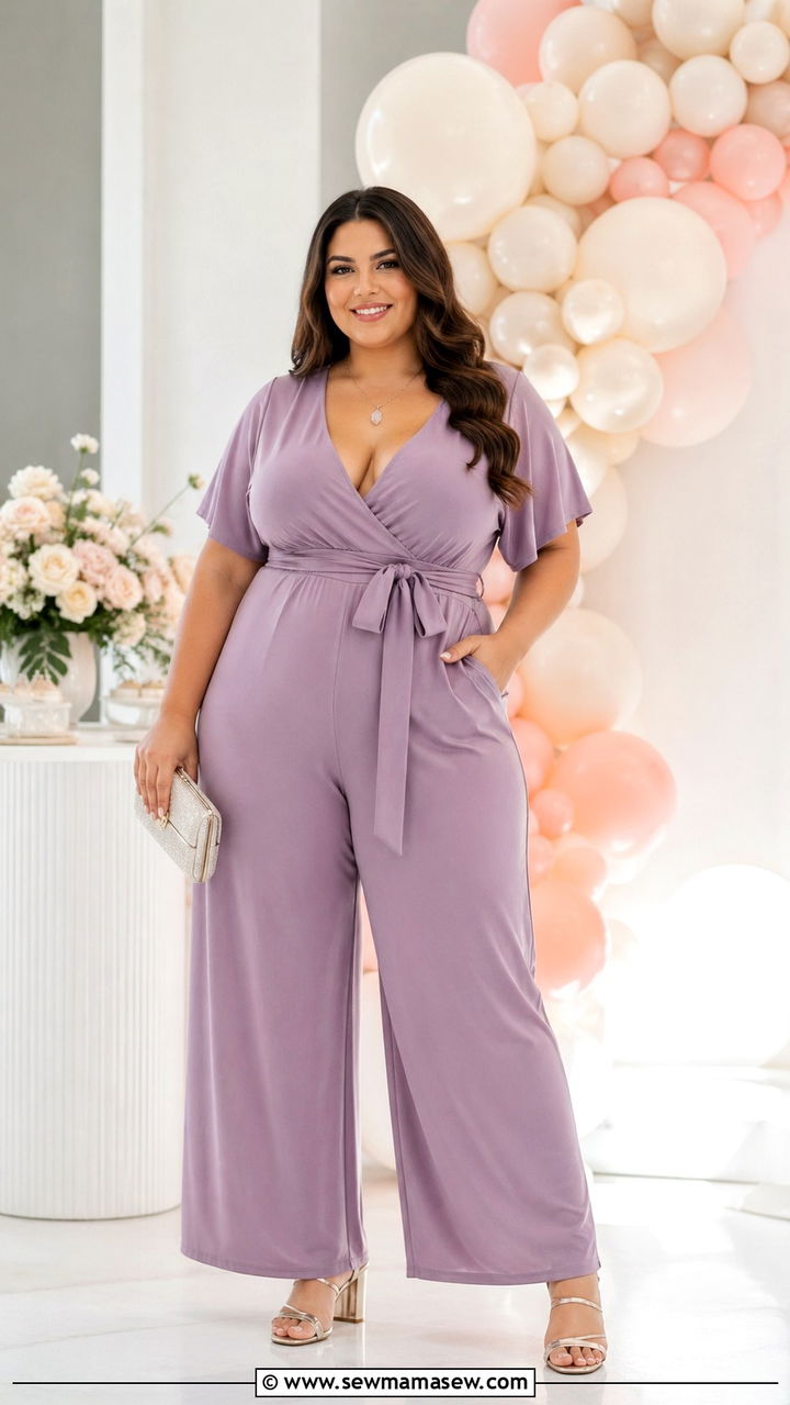 Plus Size Baby Shower Jumpsuit with Heels - 30 Plus size baby shower outfits