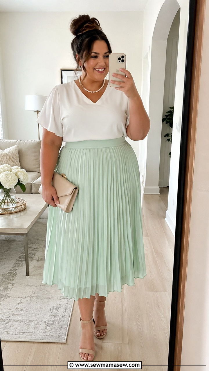 Plus Size Baby Shower Mint Pleated Skirt Outfit - 30 Plus size baby shower outfits