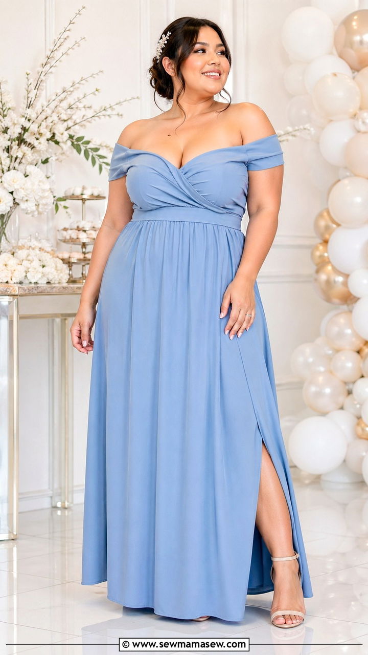 Plus Size Baby Shower Off Shoulder Blue Maxi Dress - 30 Plus size baby shower outfits