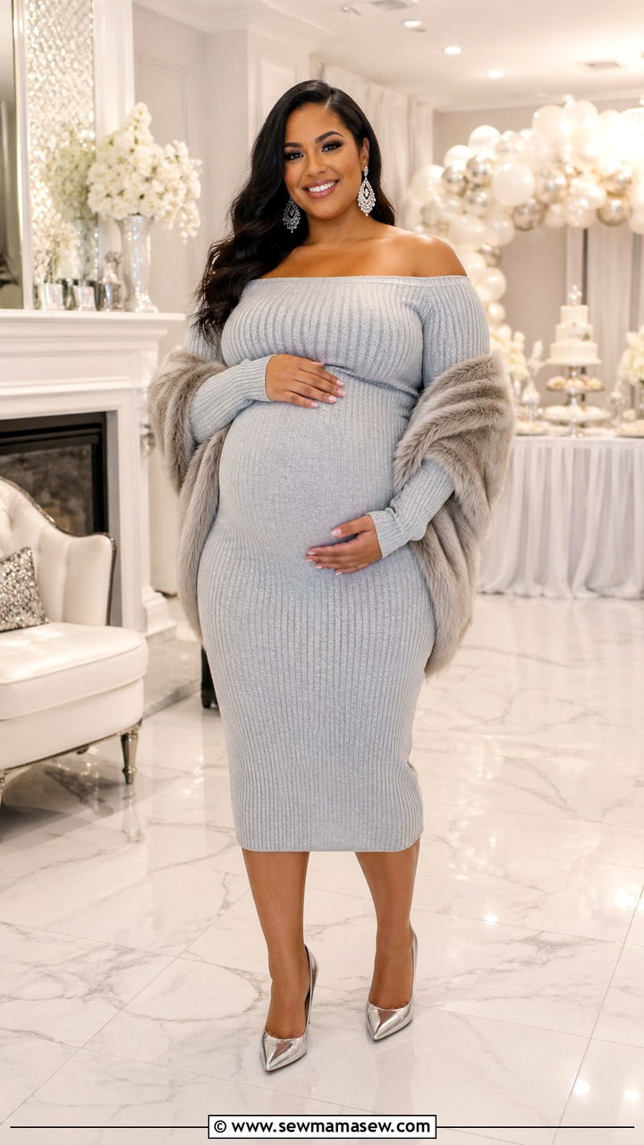 Plus Size Baby Shower Off Shoulder Winter Sweater - 30 Plus size baby shower outfits