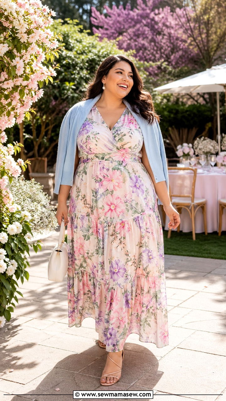 Plus Size Baby Shower Pastel Floral Maxi Dress - 30 Plus size baby shower outfits