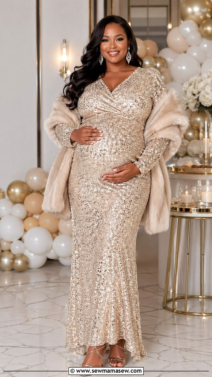 Plus Size Baby Shower Sequin Maxi Dress Outfit - 30 Plus size baby shower outfits