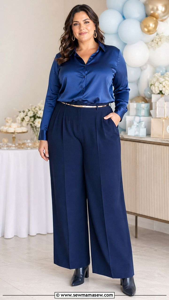 Plus Size Baby Shower Silk Blouse with Trousers - 30 Plus size baby shower outfits
