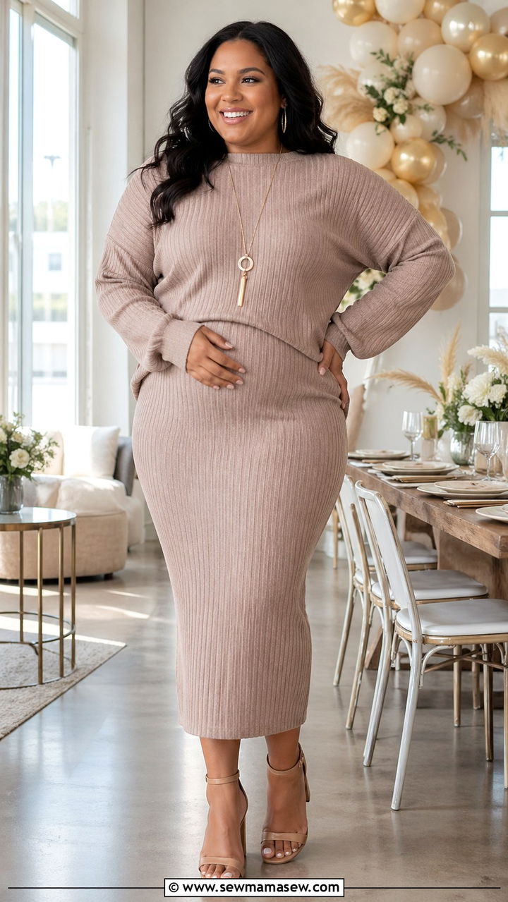 Plus Size Baby Shower Two Piece Ribbed Knit Set - 30 Plus size baby shower outfits