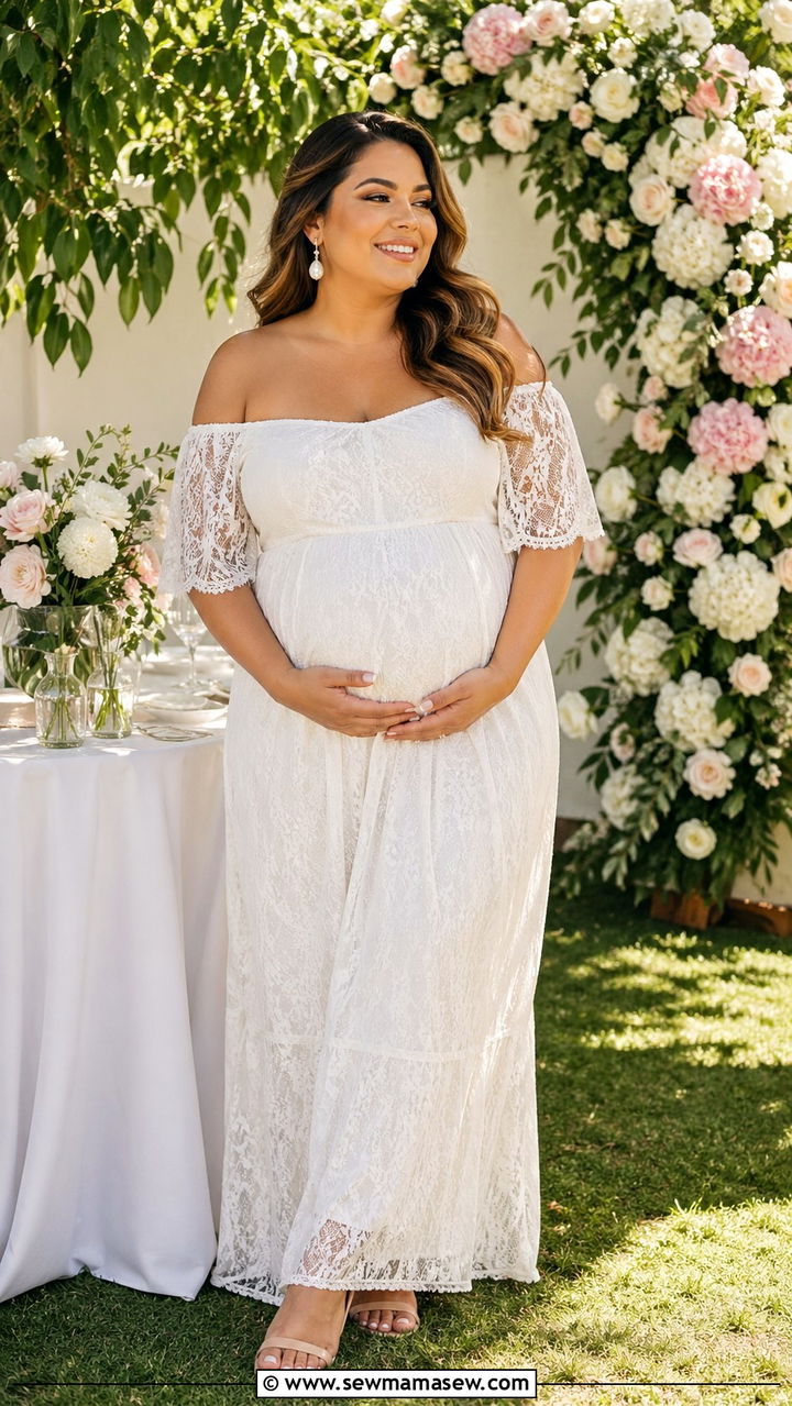 Plus Size Baby Shower White Lace Off Shoulder Dress - 30 Plus size baby shower outfits