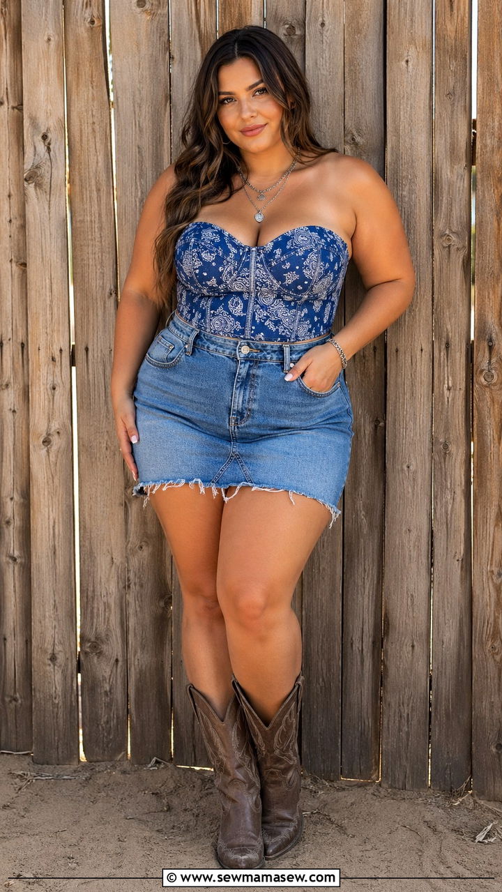 Plus Size Bandana Print Bustier Top Festival Outfit - 30 Plus size festival outfit ideas