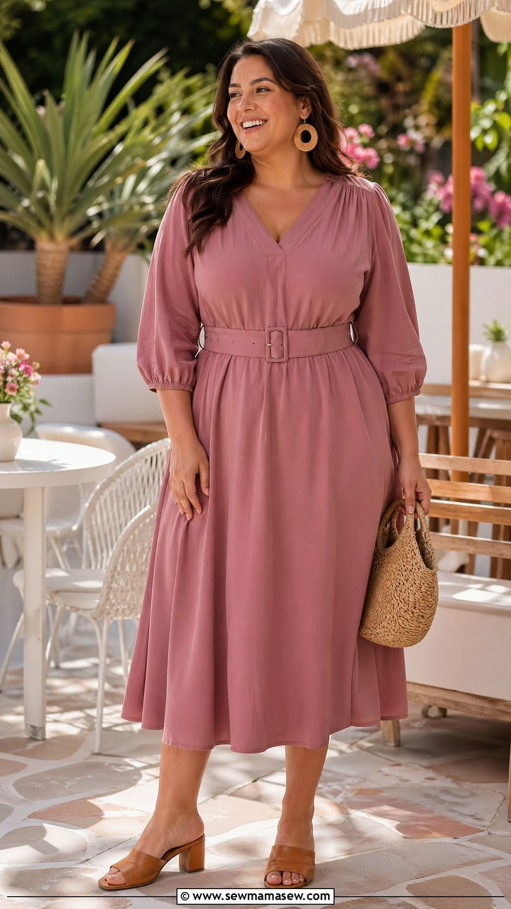 Plus Size Belted A Line Midi Dress Spring Outfit - 35 spring outfits for plus size women