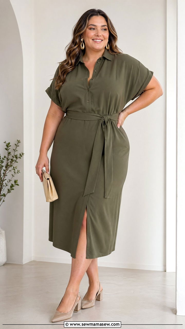 Plus Size Belted Dress Wedding Guest Outfit - 35 Wedding guest outfits for plus size