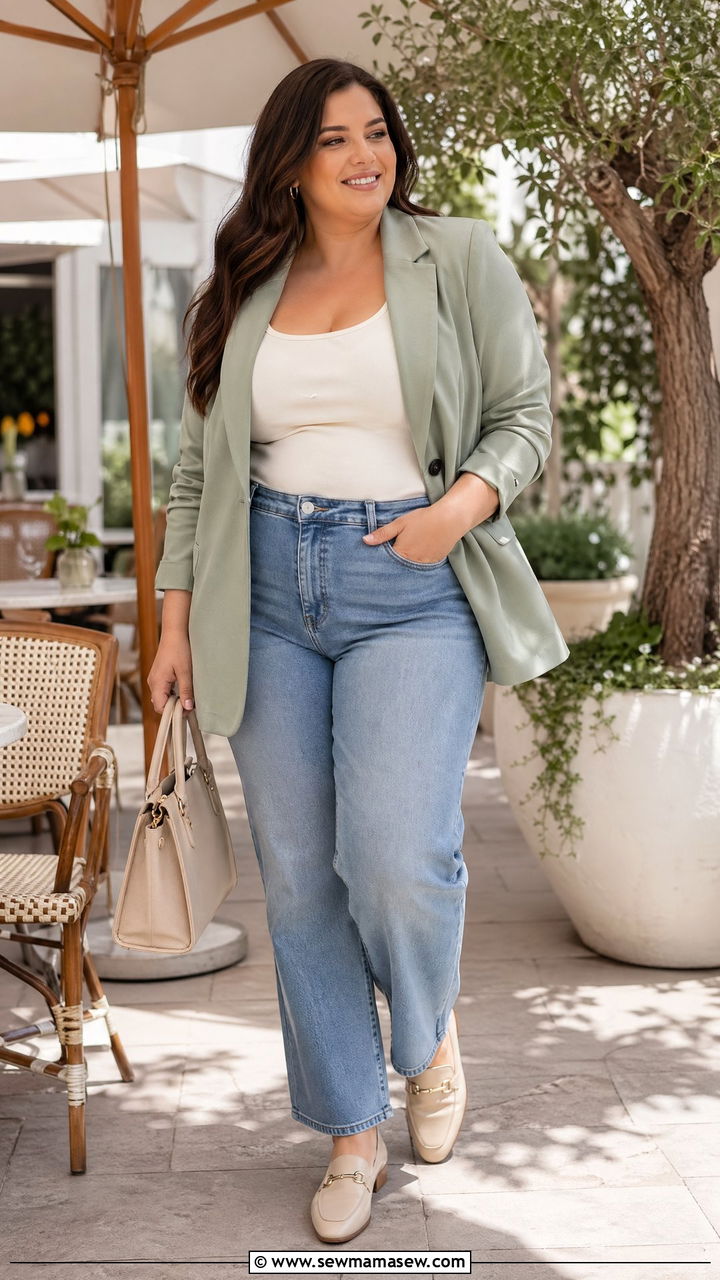Plus Size Blazer And Straight Leg Jeans Spring Outfit - 35 spring outfits for plus size women