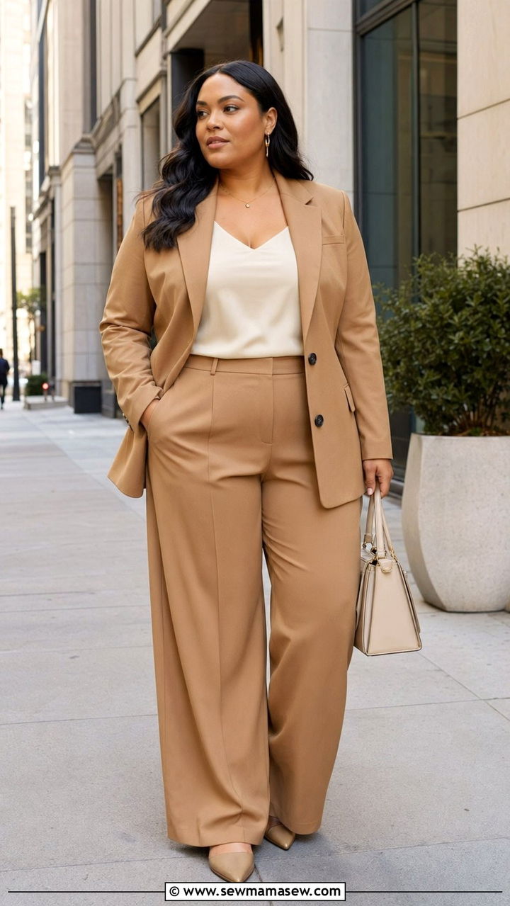 Plus Size Blazer and Wide Leg Trousers - 35 Outfit ideas for plus size