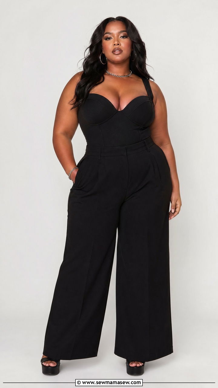 Plus Size Bodysuit and High Waisted Wide Leg Pants Outfit - 35 Concert outfits for curvy women