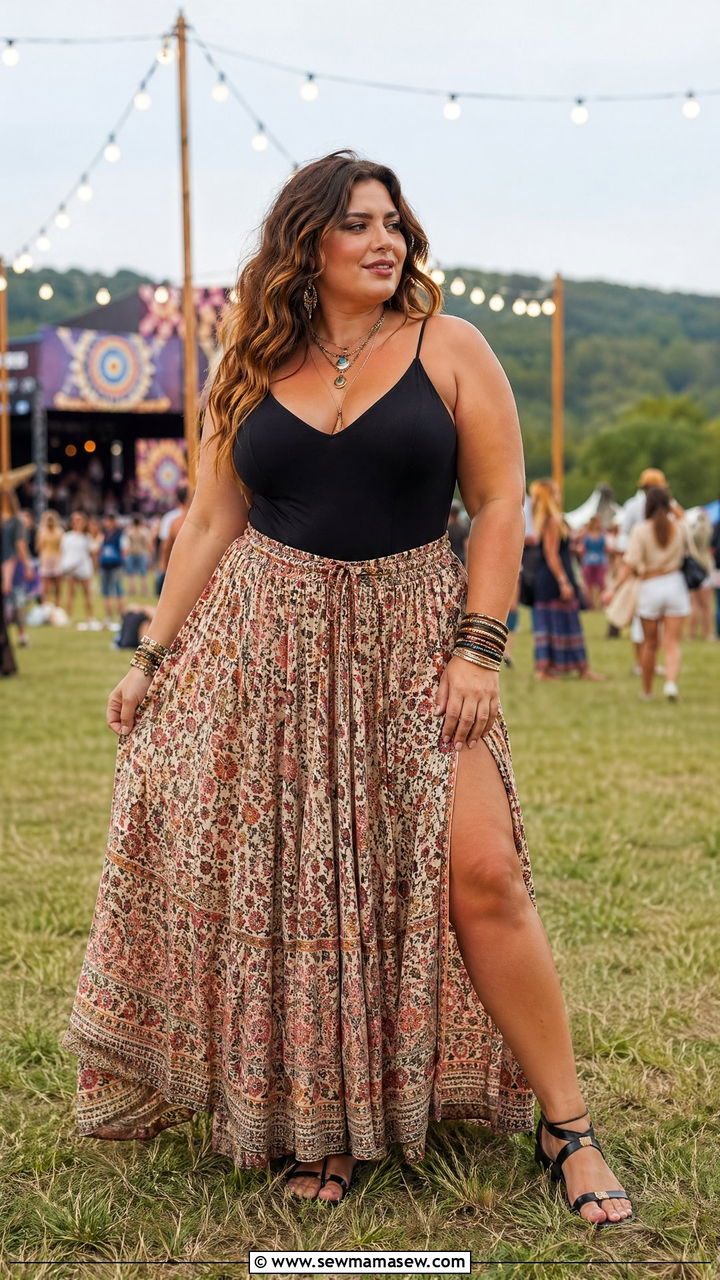 Plus Size Bodysuit with Maxi Skirt Concert Look - 35 Concert outfits for plus size