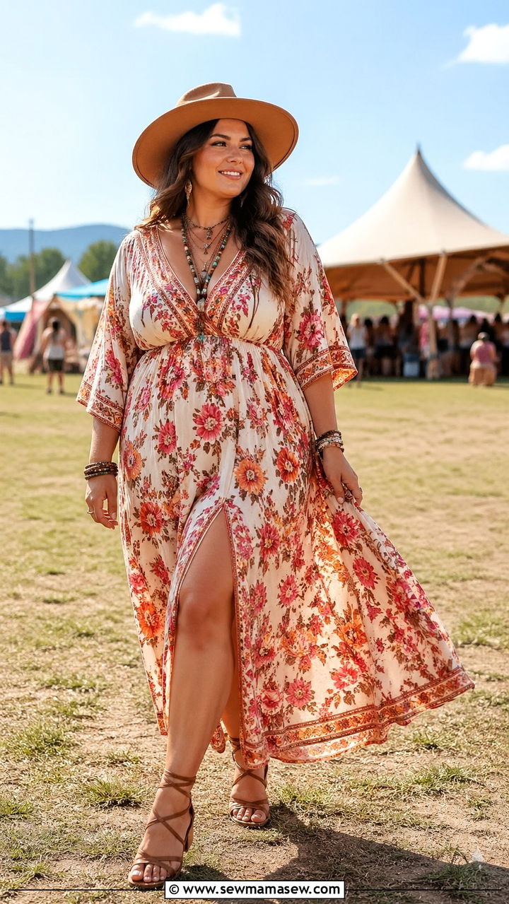 Plus Size Boho Maxi Dress Festival Outfit - 30 Plus size festival outfit ideas