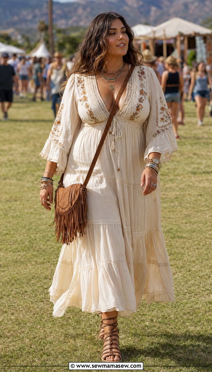 Plus Size Boho Maxi Dress and Sandals - 35 plus size outfit ideas for women
