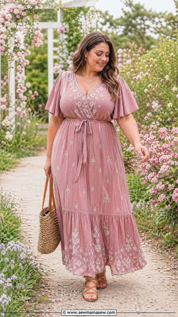 Plus Size Boho Maxi Dress with Flutter Sleeves - 35 Spring outfits for plus size