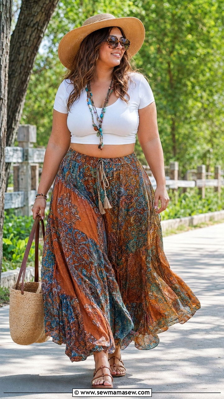 Plus Size Boho Maxi Skirt With Cropped Top - 30 Best skirts for plus size