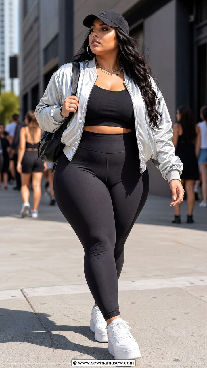 Plus Size Bomber Jacket Leggings Concert Look - 35 Concert outfits for plus size