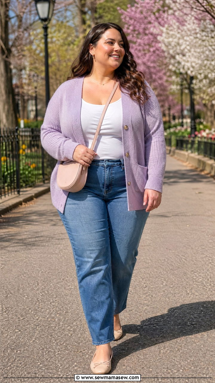 Plus Size Cardigan And Straight Leg Jeans Spring Outfit - 35 spring outfits for plus size women