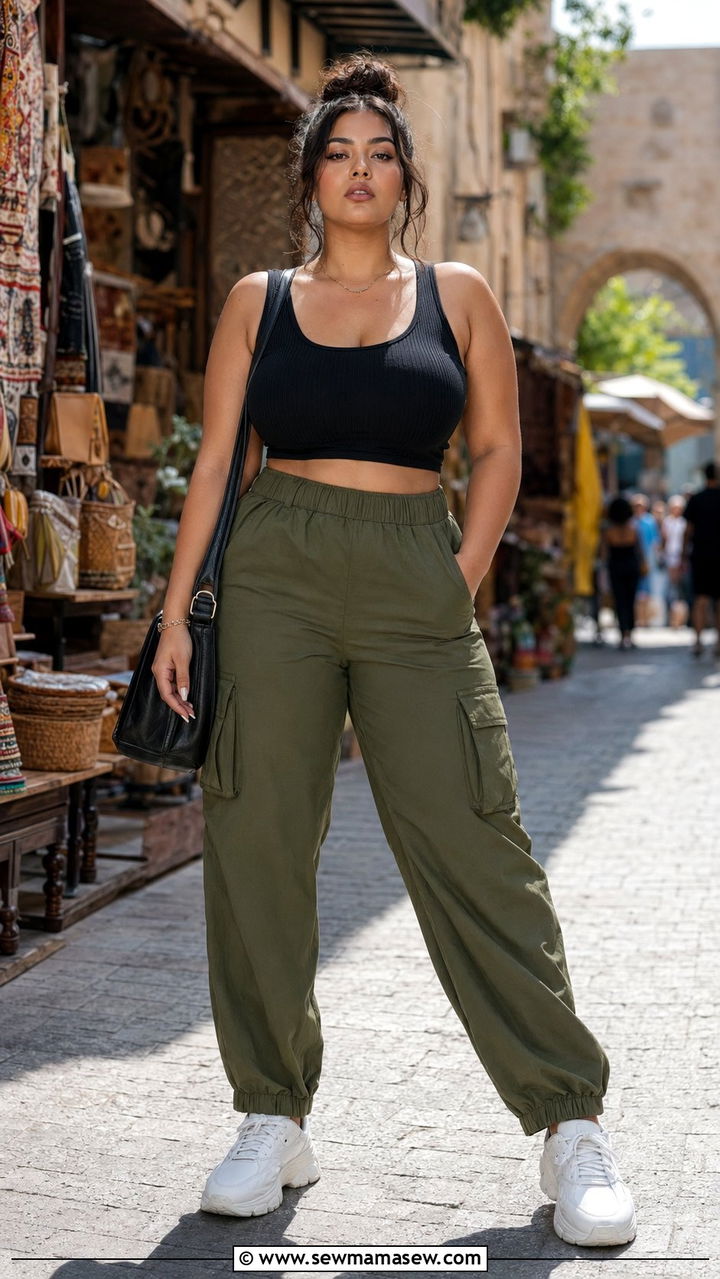 Plus Size Cargo Pants and Crop Top Outfit - 35 Plus size athleisure outfits