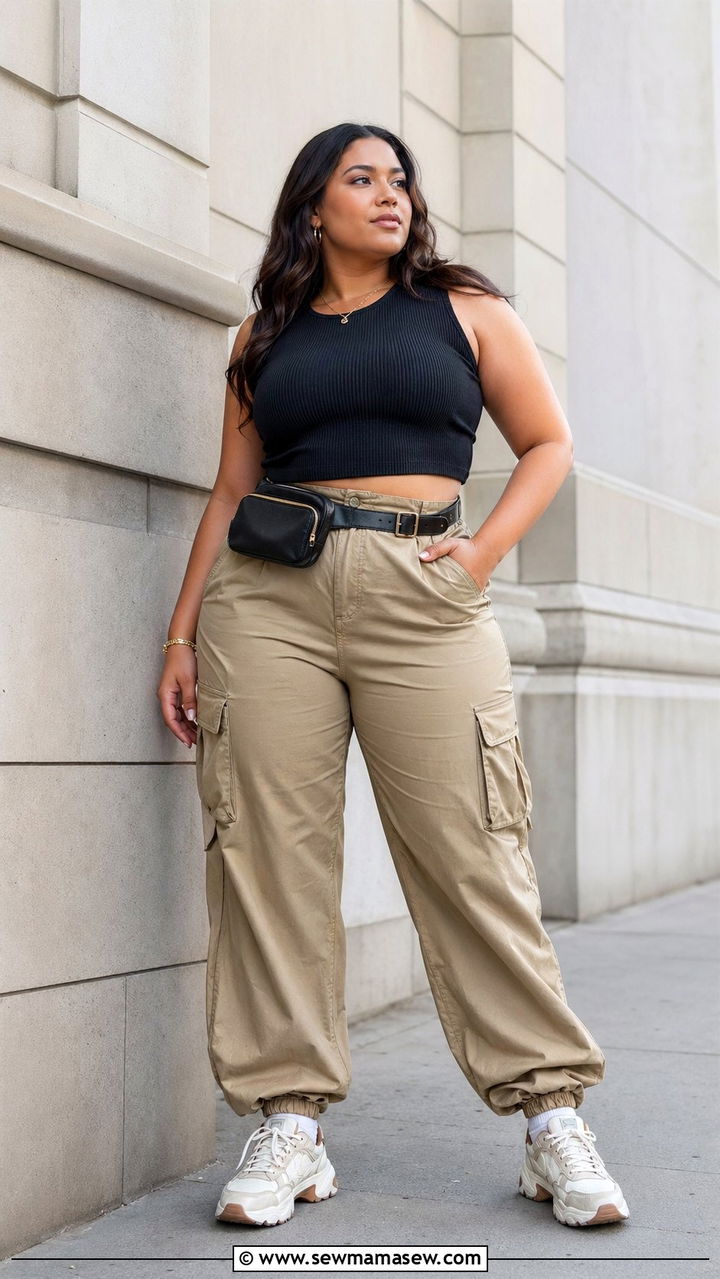 Plus Size Cargo Pants and Crop Top Outfit - 35 Plus size outfit ideas size 20