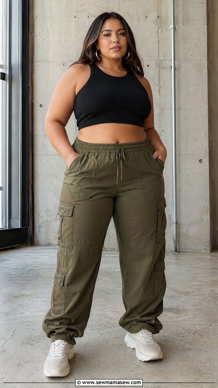 Plus Size Cargo Pants and Crop Top Outfit - 35 casual outfits for plus size women