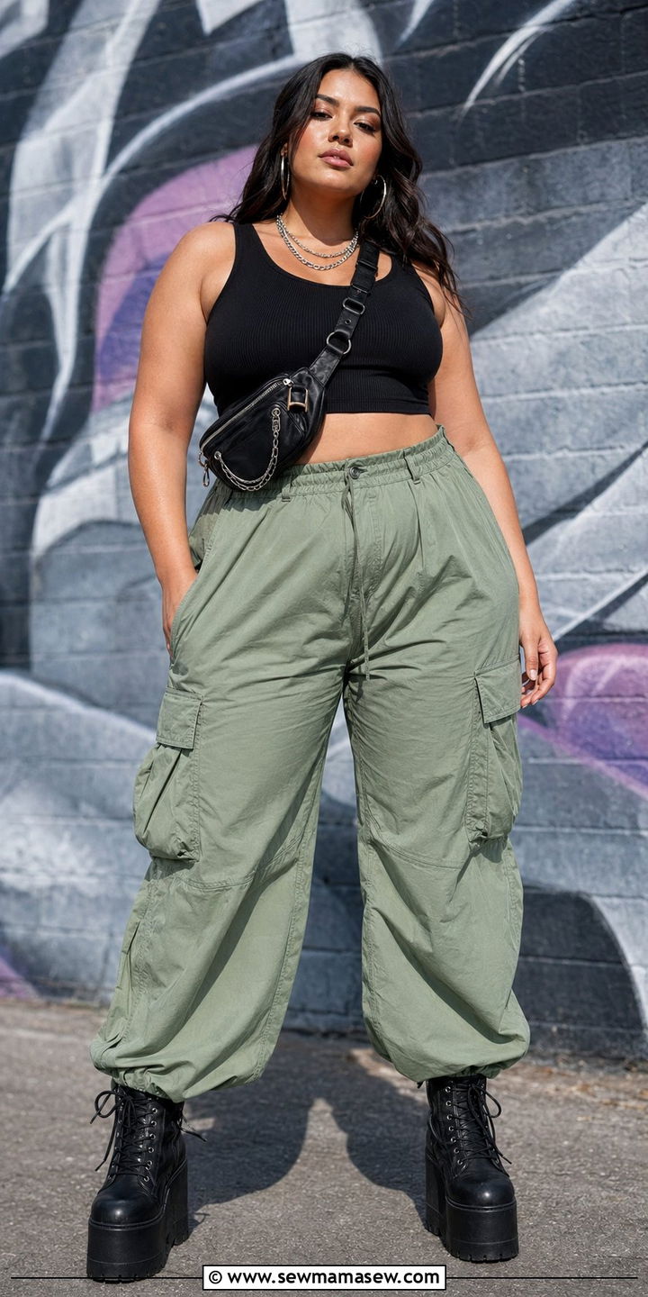 Plus Size Cargo Pants and Cropped TankExact - 35 Outfit ideas for plus size