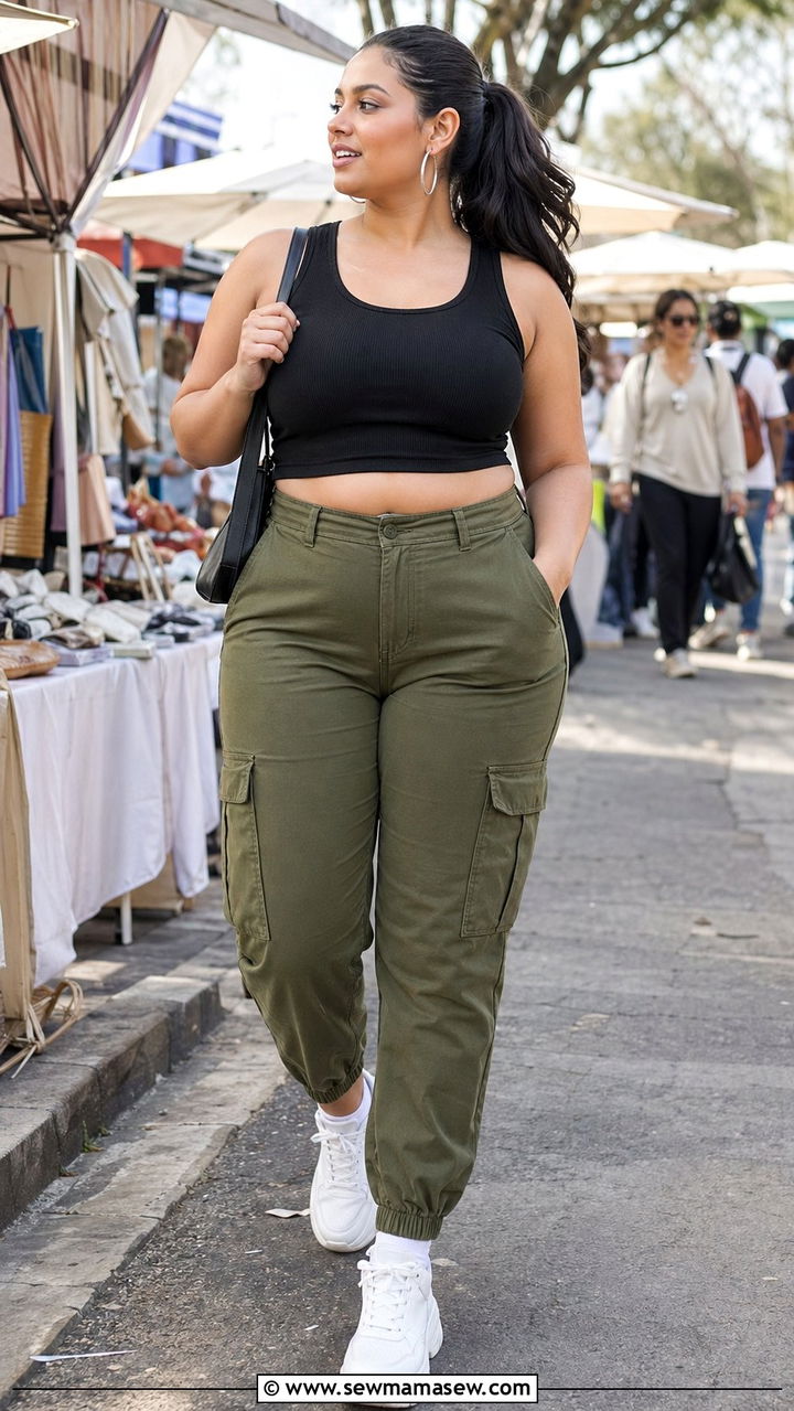 Plus Size Cargo Pants and Cropped TankOne - 35 Outfit ideas for plus size
