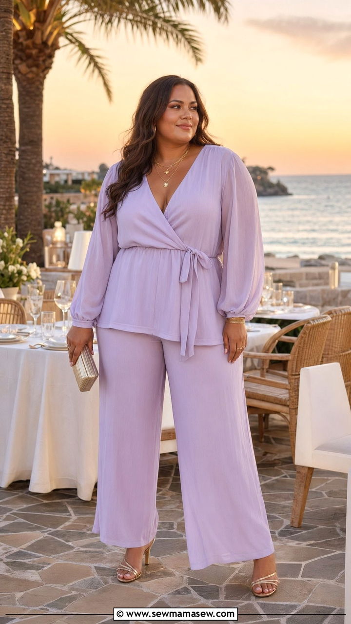 Plus Size Chiffon Beach Trouser Co Ord Set - 30 Beach vacation outfit ideas plus size