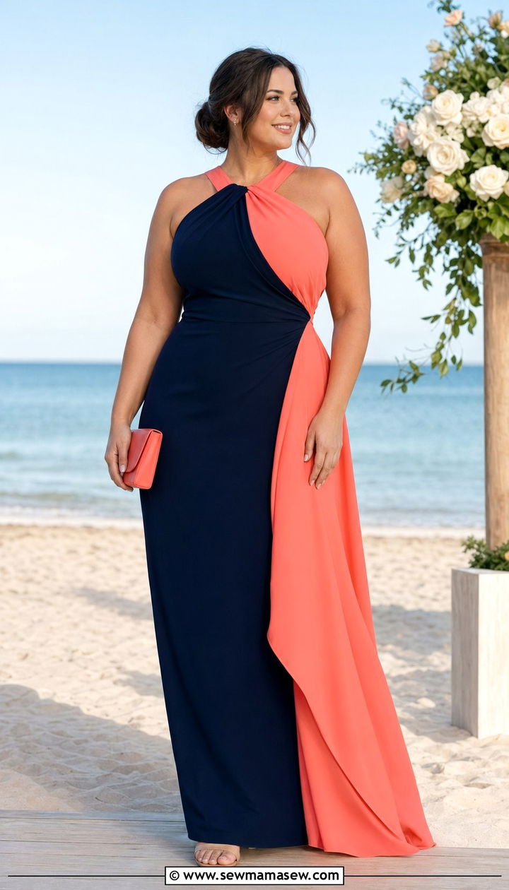 Plus Size Color Block Dress For Beach Wedding - 30 Beach wedding guest outfits plus size