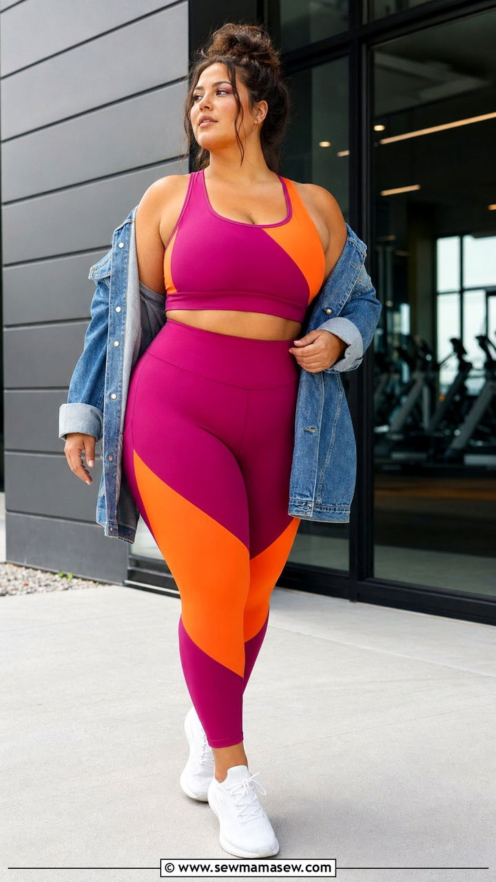Plus Size Colorblock Sports Bra and Leggings Set - 35 Plus size athleisure outfits