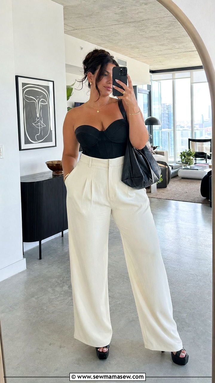 Plus Size Corset Top and Wide Leg Pants - 35 plus size outfit ideas for women