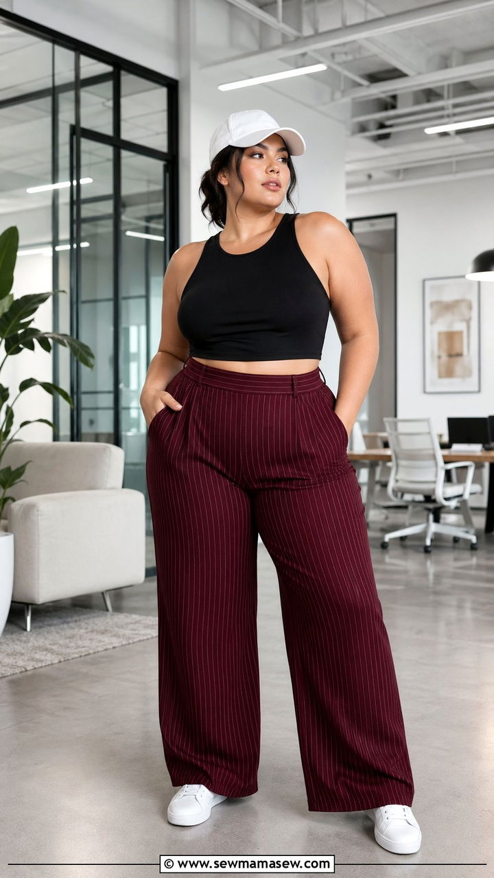 Plus Size Crop Tank and Pinstripe Pants Outfit - 35 Plus size athleisure outfits