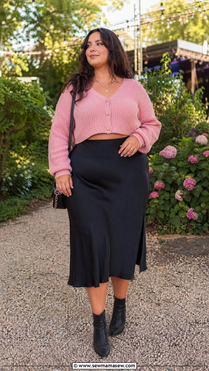 Plus Size Cropped Cardigan Midi Skirt Concert Look - 35 Concert outfits for plus size
