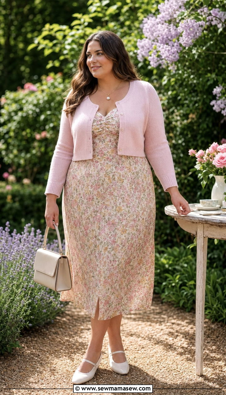 Plus Size Cropped Cardigan with Midi Dress - 35 plus size outfit ideas for women