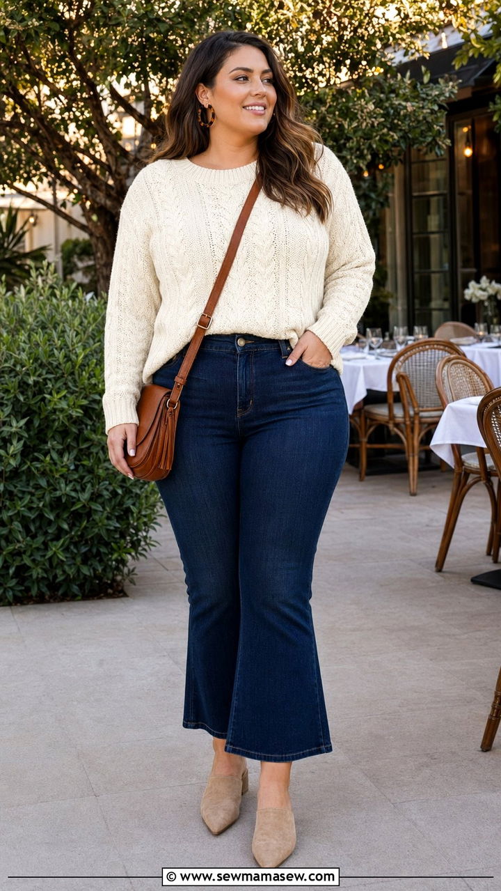 Plus Size Cropped Flare Jeans Outfit - 30 Best pants for plus size