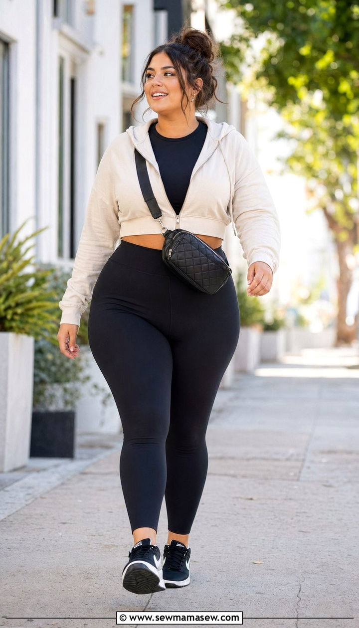 Plus Size Cropped Hoodie Yoga Outfit - 35 Plus size yoga outfit ideas