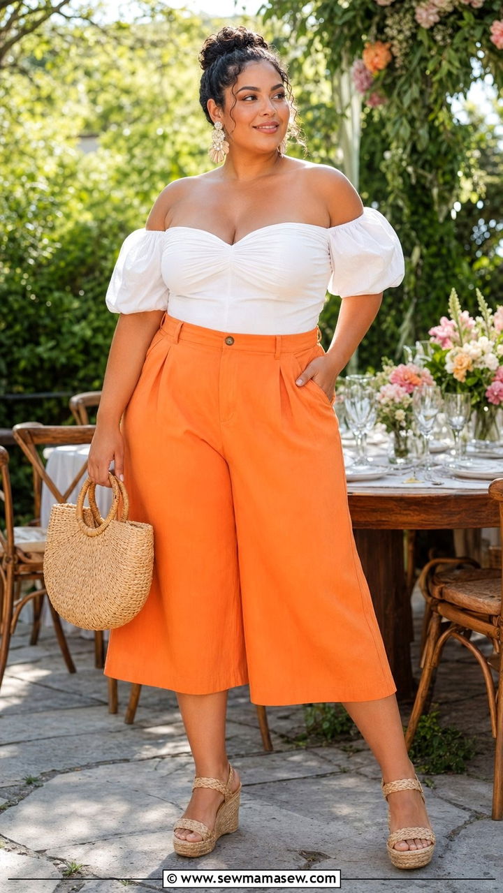 Plus Size Culotte Shorts With Off Shoulder Top - 30 Best shorts for plus size