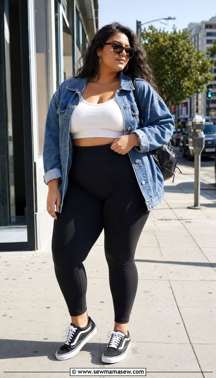 Plus Size Denim Jacket Yoga Outfit - 35 Plus size yoga outfit ideas