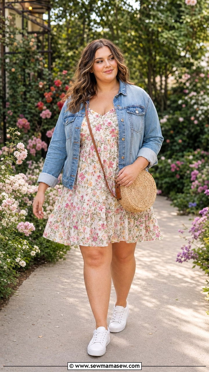 Plus Size Denim Jacket and Sundress - 35 Plus size outfit ideas size 20