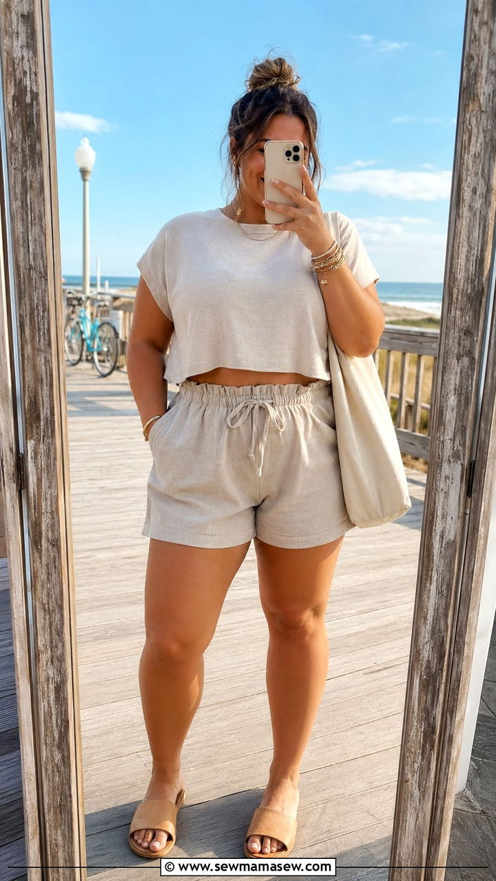 Plus Size Drawstring Shorts With Cropped Top - 30 Best shorts for plus size